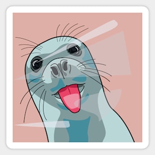 Whiskered Whimsy: Mischievous Seal Licking Glass Magnet